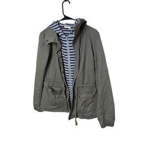 Roxy Military Jacket Olive Green Hooded Drawstring Pockets M